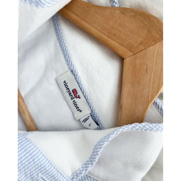 EUC! Womens Vineyard Vines White Blue Seersucker Shep 1/4 Zip Shoulder Large L - Picture 9 of 11